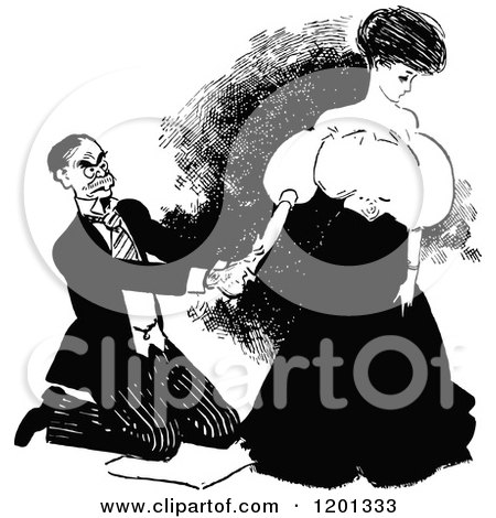Clipart of a Vintage Black and White Kneeling Man and Woman - Royalty Free Vector Illustration by Prawny Vintage