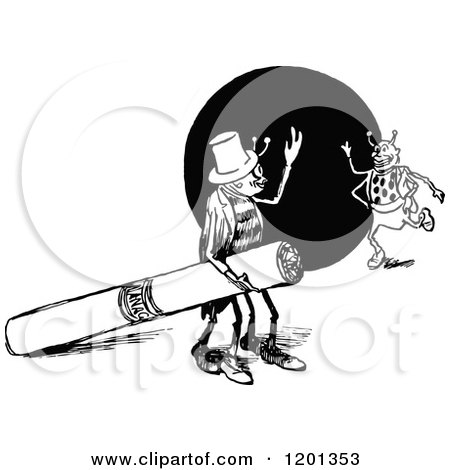 Clipart of a Vintage Black and White Cigarette and Bugs - Royalty Free Vector Illustration by Prawny Vintage