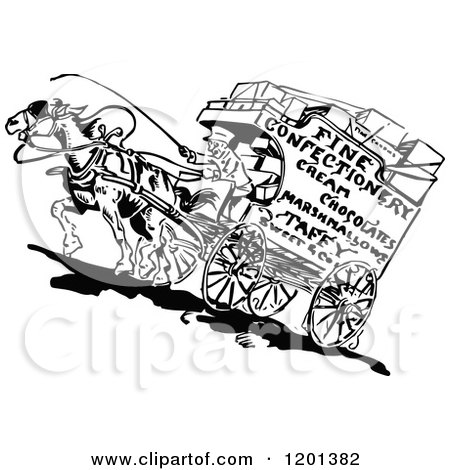 Clipart of a Vintage Black and White Confectionery Carriage - Royalty Free Vector Illustration by Prawny Vintage