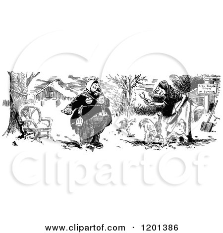 Clipart of a Vintage Black and White Couple and Chickens - Royalty Free Vector Illustration by Prawny Vintage