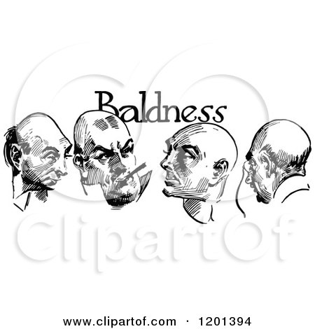 Clipart of Vintage Black and White Baldness Text over Four Men - Royalty Free Vector Illustration by Prawny Vintage
