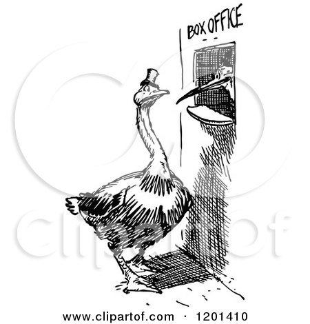 Clipart of a Vintage Black and White Bird at a Box Office - Royalty Free Vector Illustration by Prawny Vintage
