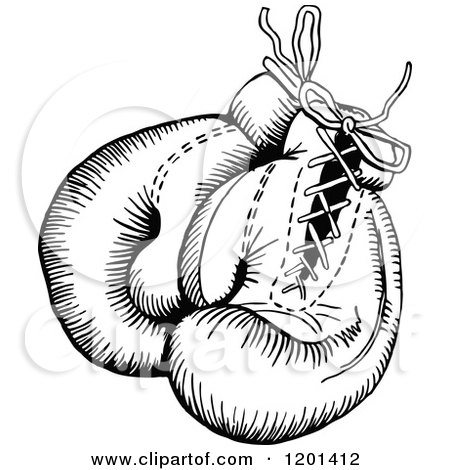 Clipart of a Vintage Black and White Pair of Boxing Gloves - Royalty Free Vector Illustration by Prawny Vintage