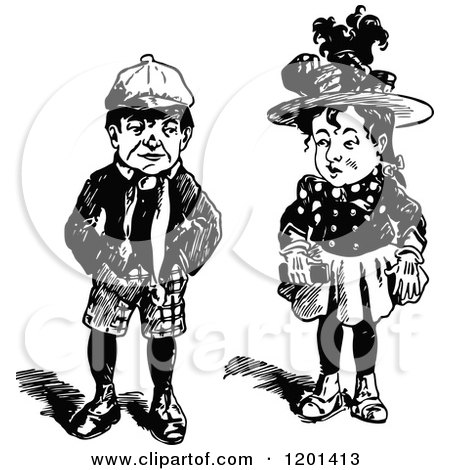 Clipart of a Vintage Black and White Boy and Girl - Royalty Free Vector Illustration by Prawny Vintage