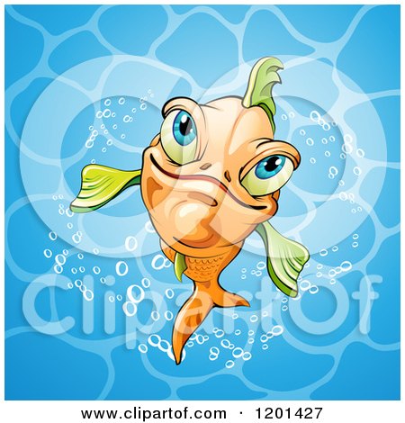 Clipart of a Smiling Orange Fish in Blue Water - Royalty Free Vector Illustration by merlinul