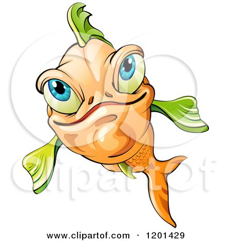 Clipart of a Smiling Orange Fish with Green Fins - Royalty Free Vector Illustration by merlinul