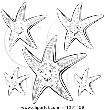 Clipart of Black and White Happy Starfish - Royalty Free Vector Illustration by merlinul