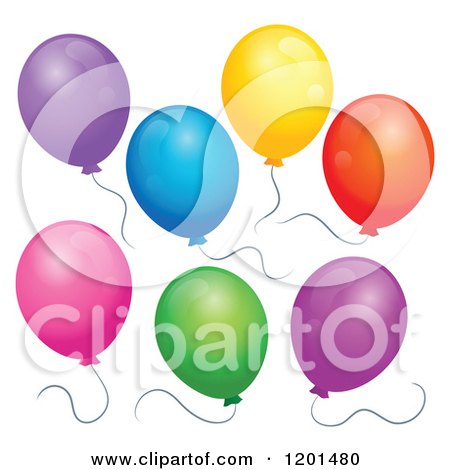 Cartoon of a Group of Floating Colorful Birthday Party Balloons and Strings - Royalty Free Vector Clipart by visekart