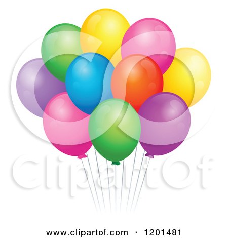 Cartoon of a Bundle of Colorful Birthday Party Balloons and Strings - Royalty Free Vector Clipart by visekart
