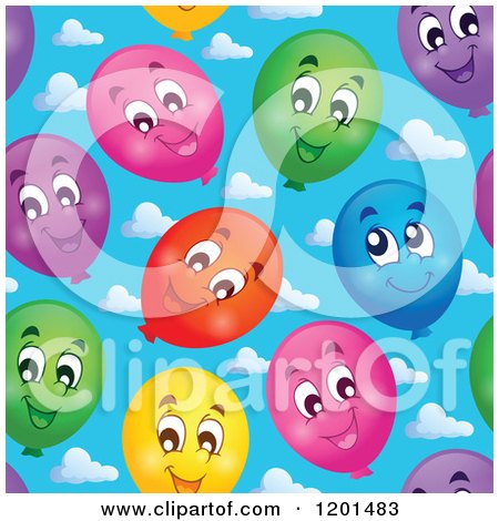 Cartoon of a Seamless Happy Colorful Party Balloon and Sky Pattern Background - Royalty Free Vector Clipart by visekart