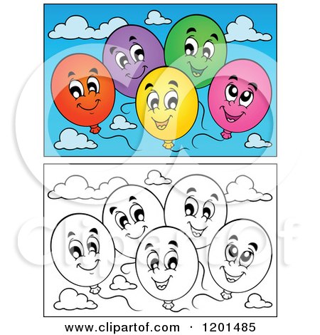 Cartoon of Black and White and Colored Birthday Party Balloons - Royalty Free Vector Clipart by visekart