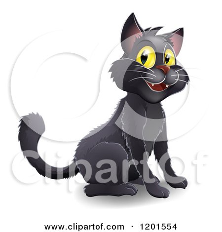 Cartoon of a Happy Black Halloween Cat with Yellow Eyes - Royalty Free Vector Clipart by AtStockIllustration
