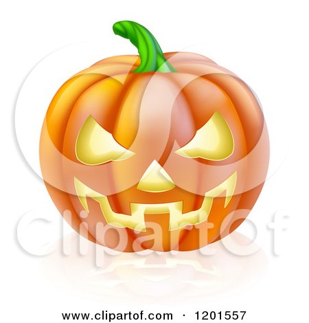 Cartoon of a Grinning Carved Halloween Jack O Lantern Pumpkin and Reflection - Royalty Free Vector Clipart by AtStockIllustration