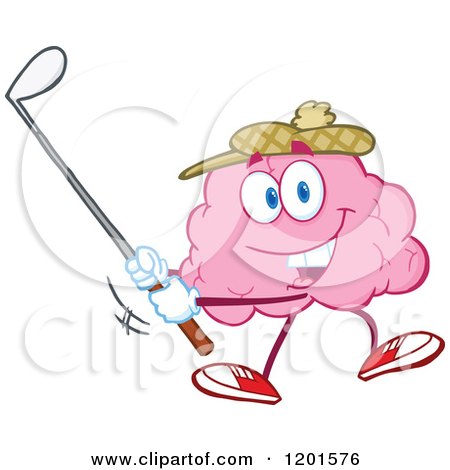 Cartoon of a Sporty Pink Brain Mascot Golfing - Royalty Free Vector Clipart by Hit Toon