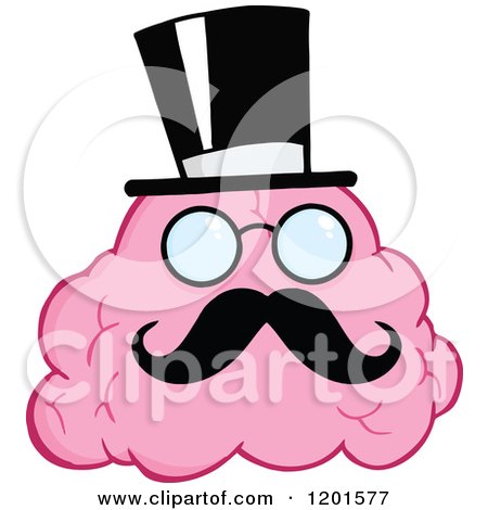 Cartoon of a Pink Brain Mascot Gentleman with a Top Hat and Mustache - Royalty Free Vector Clipart by Hit Toon