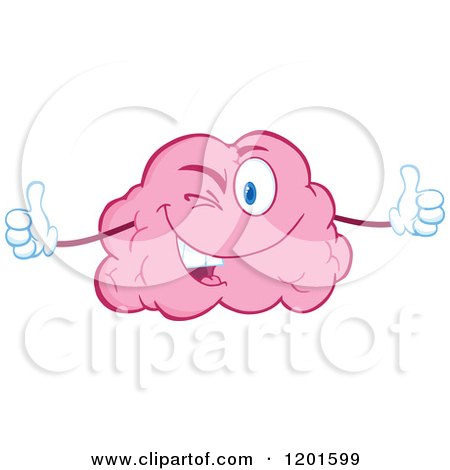 Cartoon of a Pleased Pink Brain Mascot Winking and Holding Two Thumbs up - Royalty Free Vector Clipart by Hit Toon
