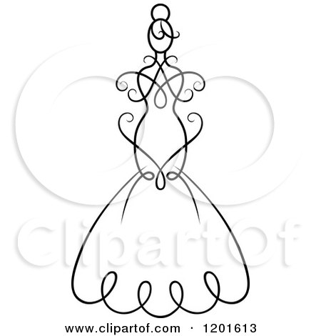 Clipart of a Black and White Swirly Bride in a Wedding Dress or Gown 2 - Royalty Free Vector Illustration by Vector Tradition SM