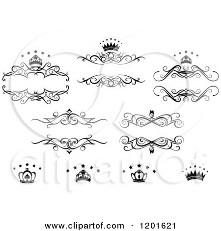 Clipart of Vintage Black and White Frames Crowns and Stars - Royalty Free Vector Illustration by Vector Tradition SM