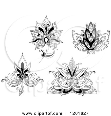 Clipart of Black and White Henna Flowers 2 - Royalty Free Vector Illustration by Vector Tradition SM