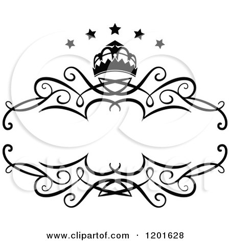 Clipart of a Vintage Black and White Frame with a Crown and Stars - Royalty Free Vector Illustration by Vector Tradition SM