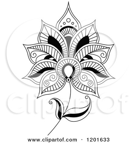 Clipart of a Black and White Henna Flower 5 - Royalty Free Vector Illustration by Vector Tradition SM