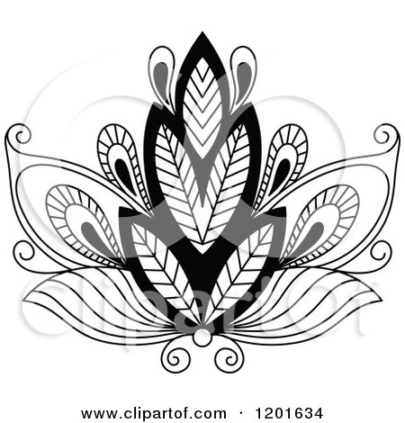 Clipart of a Black and White Henna Flower 6 - Royalty Free Vector Illustration by Vector Tradition SM