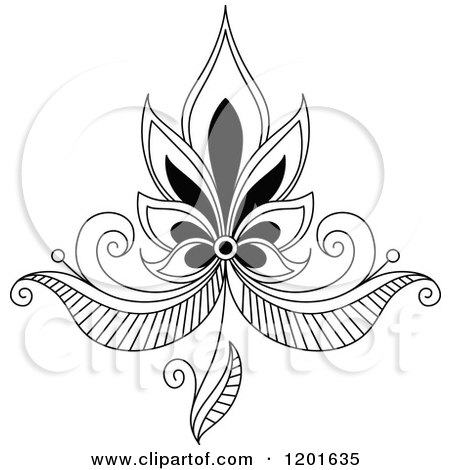 Clipart of a Black and White Henna Flower 7 - Royalty Free Vector Illustration by Vector Tradition SM