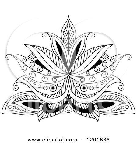 Clipart of a Black and White Henna Flower 8 - Royalty Free Vector Illustration by Vector Tradition SM