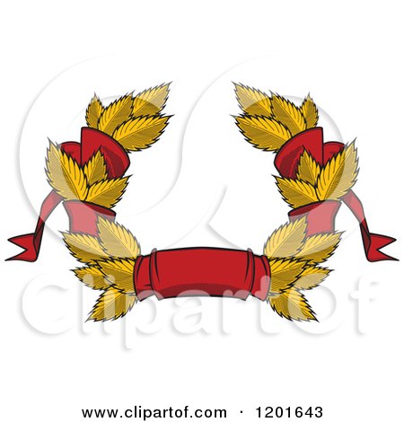 Clipart of a Golden Leaf and Red Ribbon Wreath Coat of Arms - Royalty Free Vector Illustration by Vector Tradition SM