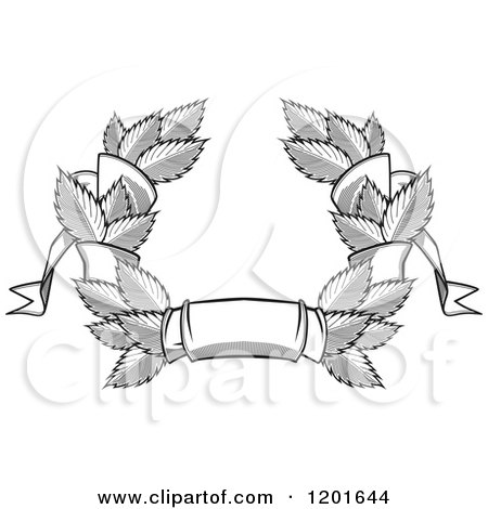 Clipart of a Grayscale Leaf and Ribbon Wreath Coat of Arms - Royalty Free Vector Illustration by Vector Tradition SM