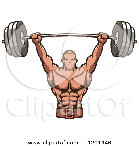 Clipart of a Strong Male Bodybuilder Lifting a Barbell Weight - Royalty Free Vector Illustration by Vector Tradition SM