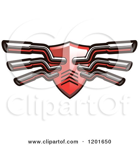 Clipart of a Red Race Car Shield and Mufflers - Royalty Free Vector Illustration by Vector Tradition SM