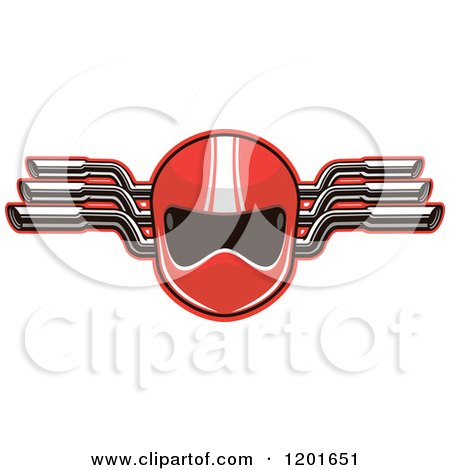 Clipart of a Red Race Car Driver Helmet and Mufflers - Royalty Free Vector Illustration by Vector Tradition SM