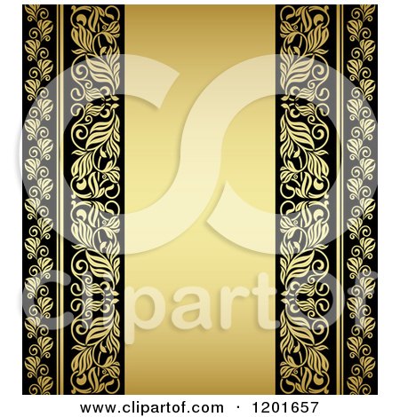 Clipart of a Vintage Black and Gold Ornate Background with Text Space - Royalty Free Vector Illustration by Vector Tradition SM