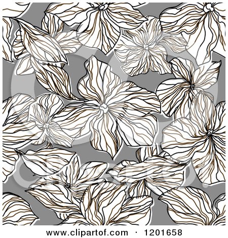 Clipart of a Seamless Pattern of White Flowers on Gray - Royalty Free Vector Illustration by Vector Tradition SM