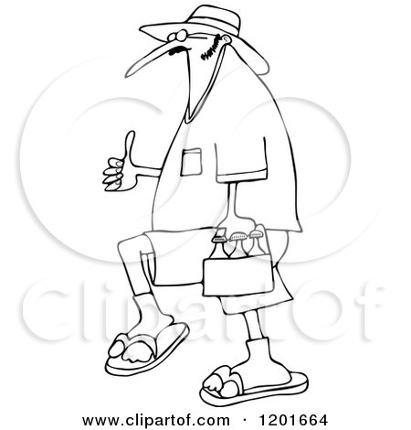 Cartoon of an Outlined Man Carrying Beer and Holding a Thumb up - Royalty Free Vector Clipart by djart