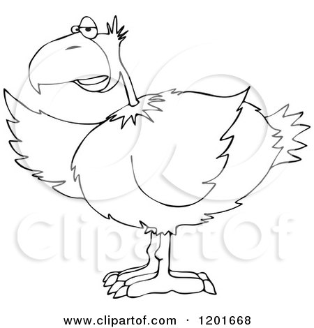 Cartoon of an Outlined Bird Pointing with a Wing - Royalty Free Vector Clipart by djart