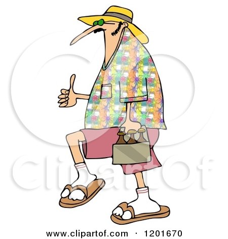 Cartoon of a White Man Carrying Beer and Holding a Thumb up - Royalty Free Vector Clipart by djart