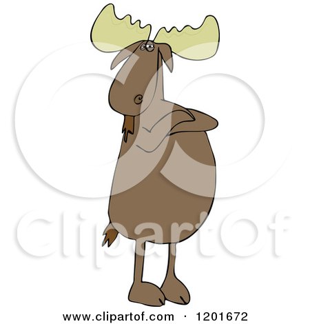Cartoon of a Defiant Moose Standing Upright with Folded Arms - Royalty Free Vector Clipart by djart