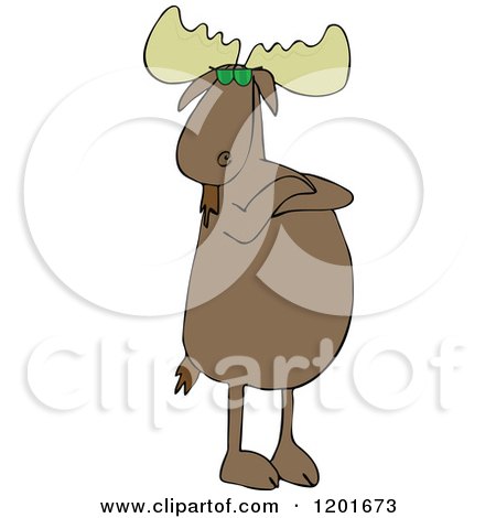 Cartoon of a Defiant Moose Wearing Sunglasses, Standing Upright with Folded Arms - Royalty Free Vector Clipart by djart