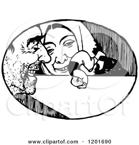 Clipart of a Vintage Black and White Couple Watching a Tiny Boy - Royalty Free Vector Illustration by Prawny Vintage