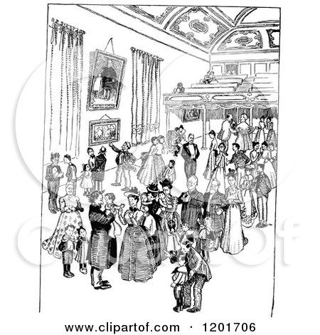 Clipart of a Vintage Black and White Busy Scene - Royalty Free Vector Illustration by Prawny Vintage