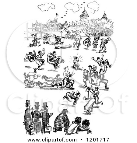 Clipart of a Vintage Black and White Busy Scene - Royalty Free Vector Illustration by Prawny Vintage
