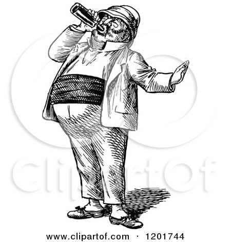 Clipart of a Vintage Black and White Drinking Man - Royalty Free Vector Illustration by Prawny Vintage