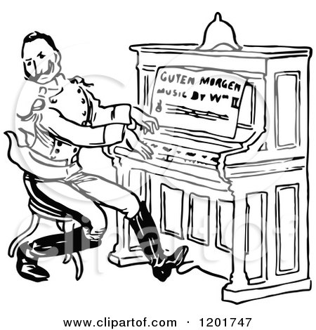 Clipart of a Vintage Black and White Soldier Playing a Piano - Royalty Free Vector Illustration by Prawny Vintage