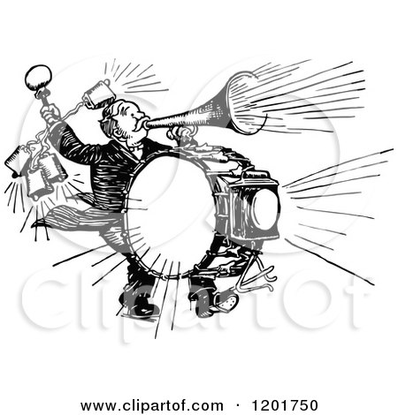Clipart of a Vintage Black and White One Man Band - Royalty Free Vector Illustration by Prawny Vintage
