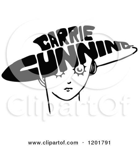 Clipart of a Vintage Black and White Carrie Cunning - Royalty Free Vector Illustration by Prawny Vintage