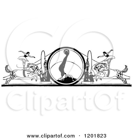 Clipart of a Vintage Black and White Horse Circus Act - Royalty Free Vector Illustration by Prawny Vintage