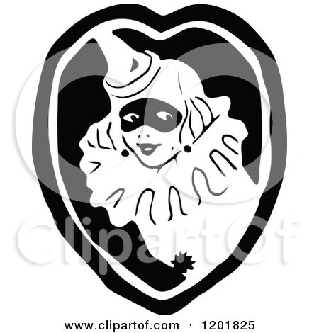 Clipart of a Vintage Black and White Clown Lady in a Heart - Royalty Free Vector Illustration by Prawny Vintage