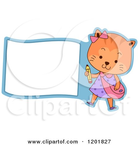 Clipart of a Student Cat Holding a Pencil by a Sign or Label - Royalty Free Vector Illustration by BNP Design Studio